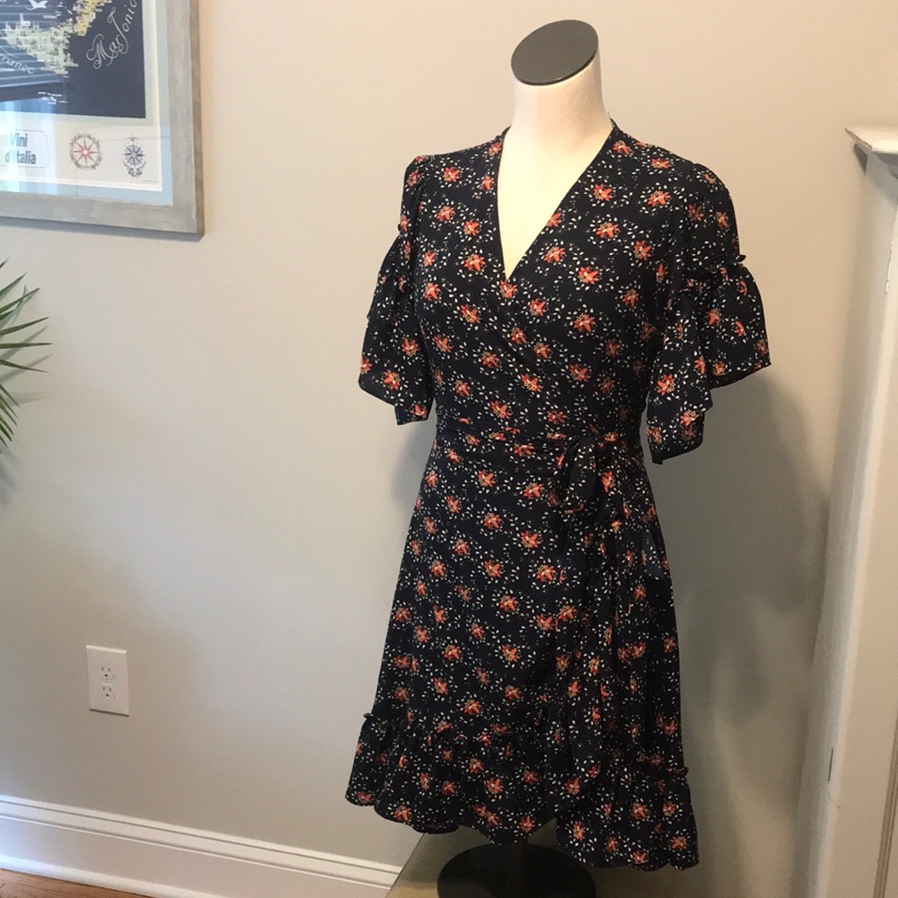 Navy Floral Wrap Dress